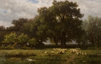Landskap med får och ladugård, mitten av 1800-talet